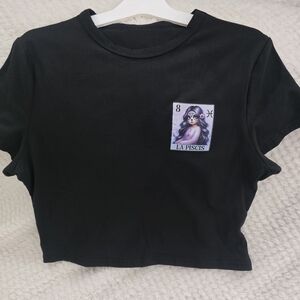 Black Crop Tee with La Piscis Graphic